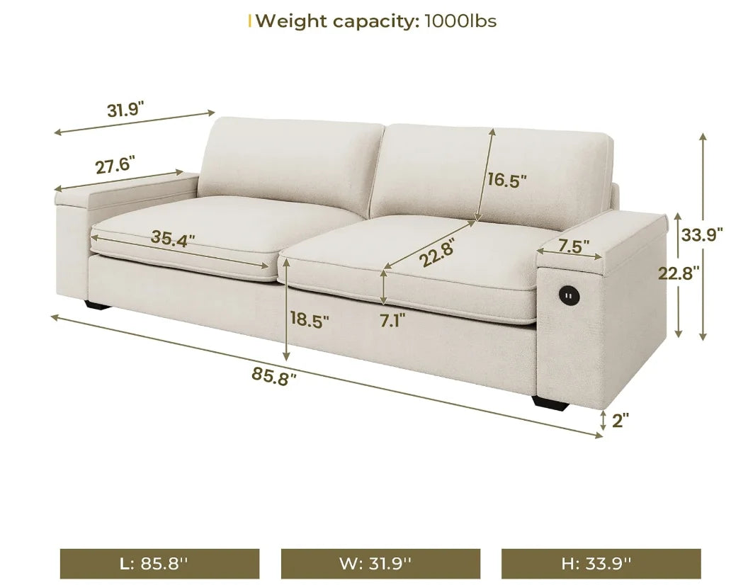 Oversized Loveseat Sofa, Comfy With Deep Seats