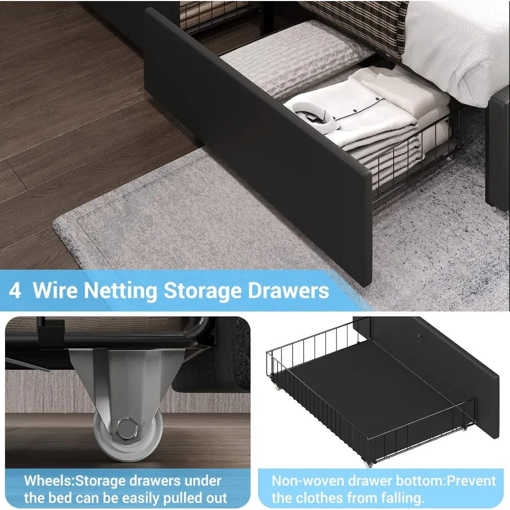 LED Bed Frame With 4 Drawers