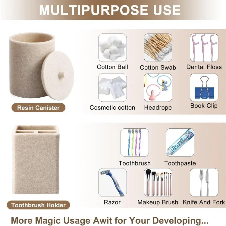 Resin 6 Pcs Beige Bathroom Set