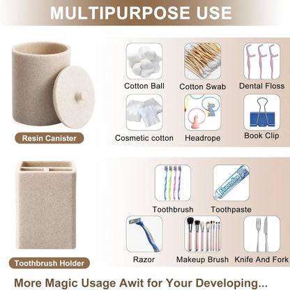 Resin 6 Pcs Beige Bathroom Set