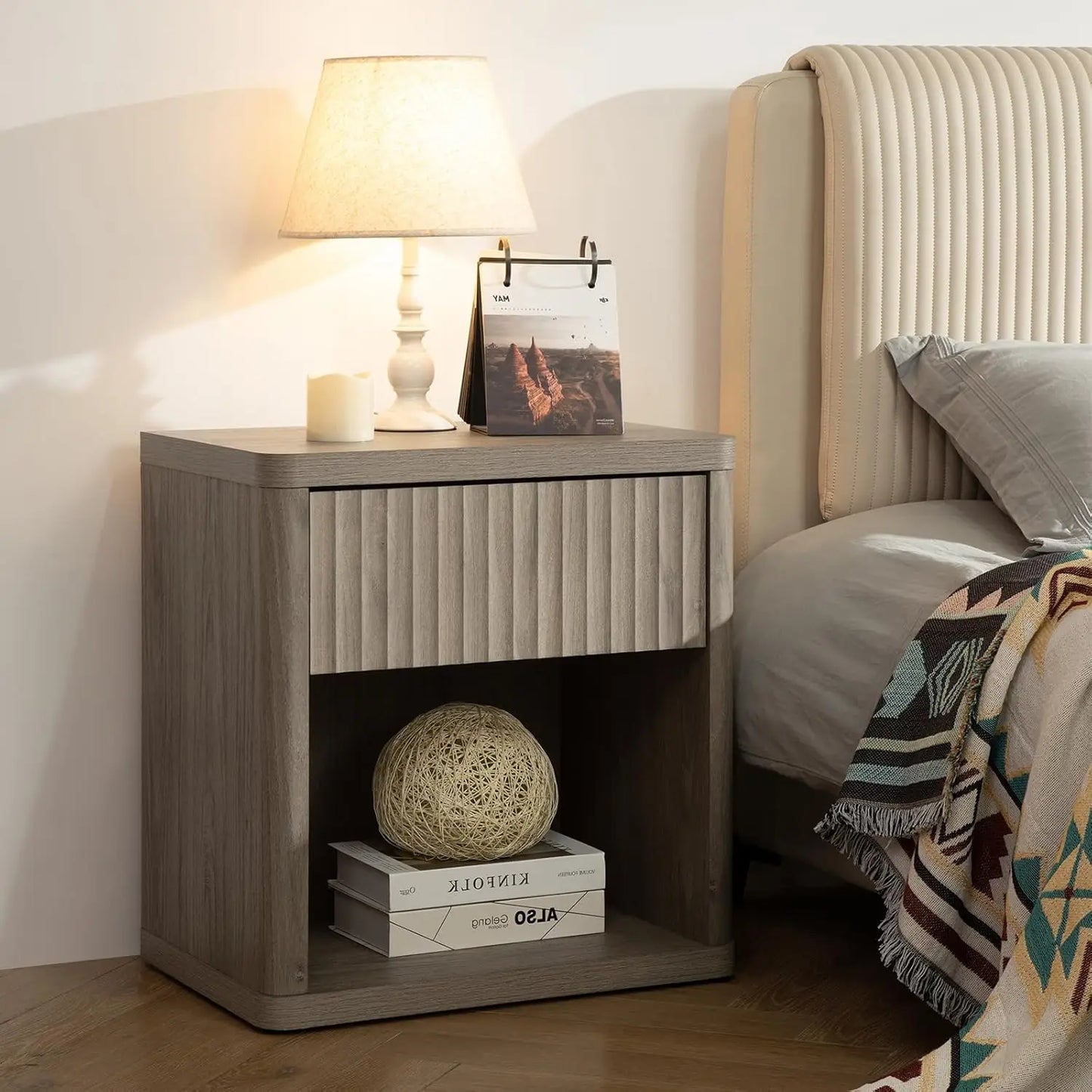 Fluted Nightstand Or End Table, 22.7"