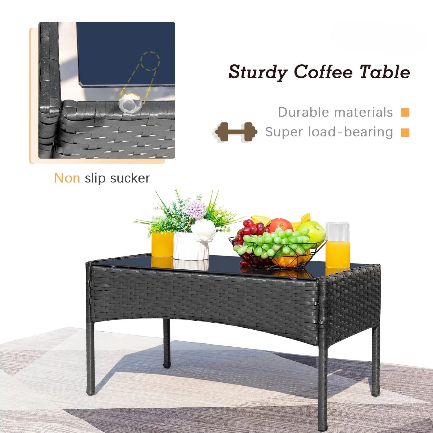 4 Pieces Patio Furniture Set, Rattan Wicker