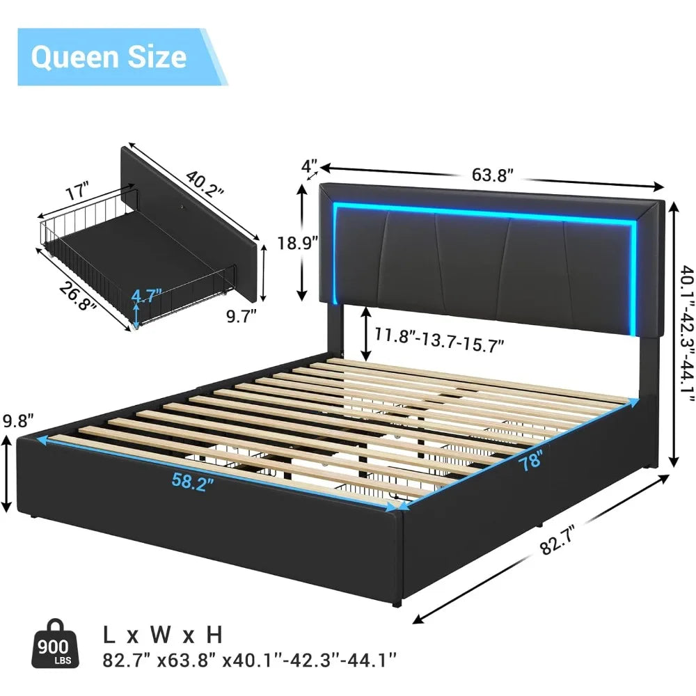 LED Bed Frame With 4 Drawers