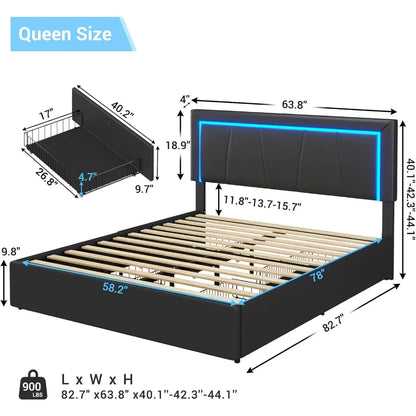 LED Bed Frame With 4 Drawers