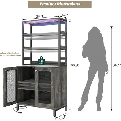Bar Cabinet With Power Outlets, 67" Tall