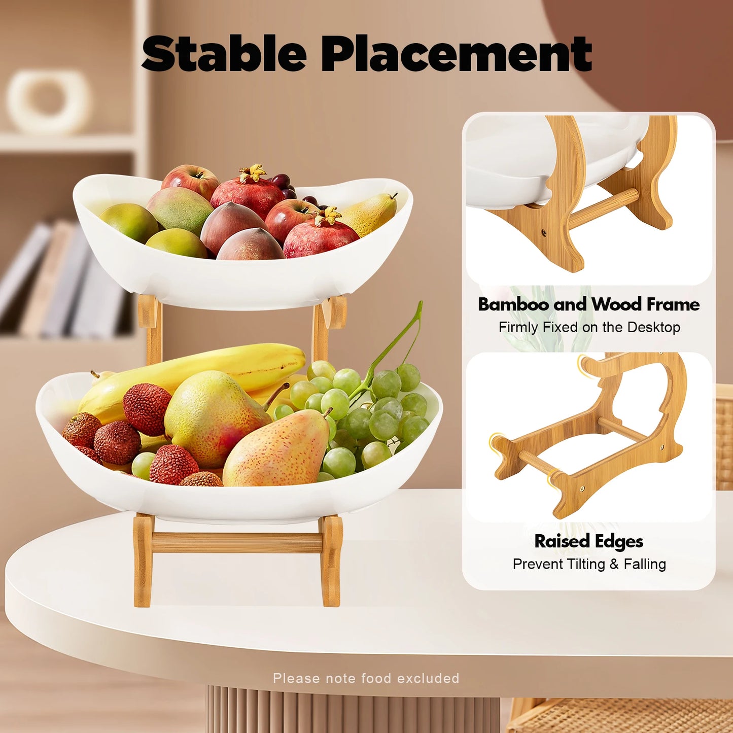 2-Tier Fruit Rack Ceramic Serving Bowls